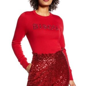 Halogen x Blair Eadie “Bisou” Red Crystal Kiss Sweater Luxe Valentine’s Day